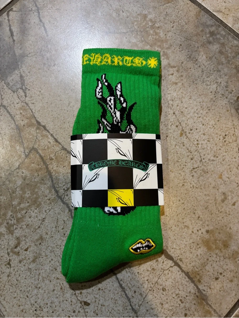 Chrome Hearts Green Crew Socks with Black flame motif